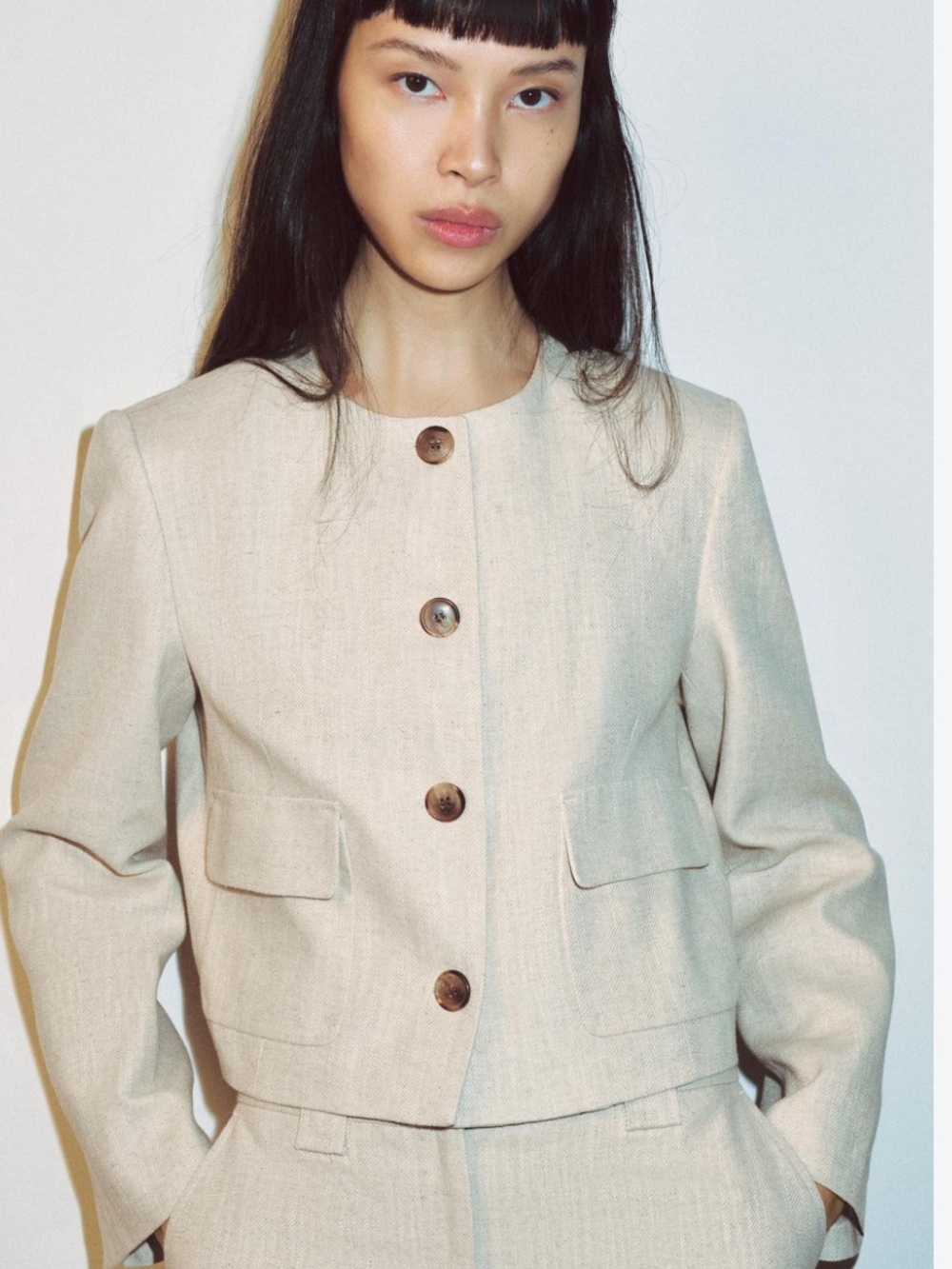 Zara Rustic Weave Cropped Blazer Jacket Cream NWT XS 2429/761/052